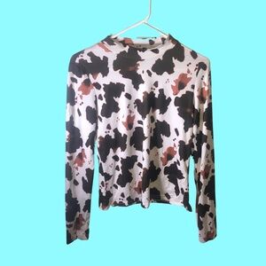 🚫sold🚫SHEIN Western Print Retro Cowgirl Cow PrinyvMock Turtleneck NWOT Size M